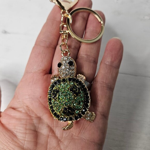 Green  Rhinestone Turtle Keychain Bag Purse Charm - Picture 1 of 4